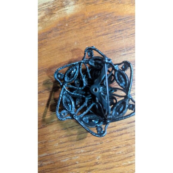 Vintage Black Rhinestone Star-Shaped Brooch Pin floral  morning gothic - Picture 5 of 6